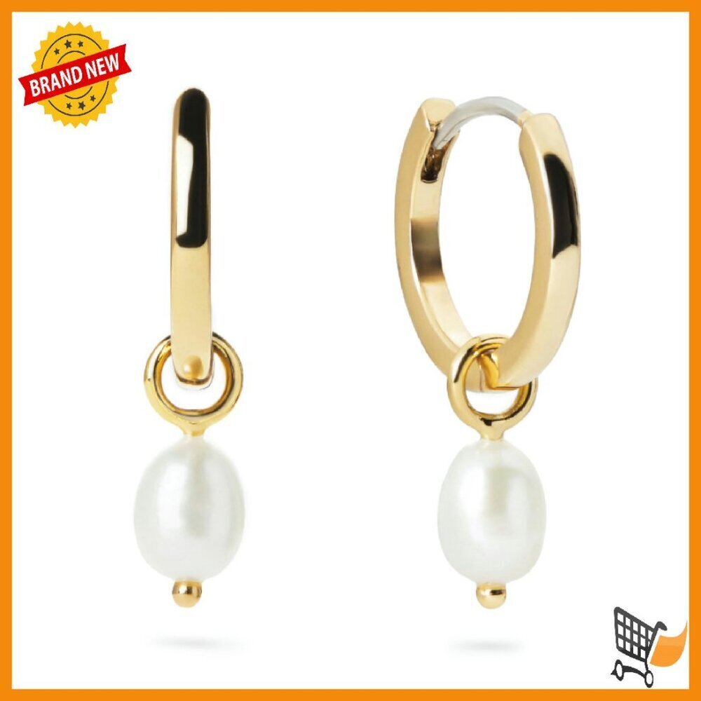 Freshwater Pearl Huggie Hoop Earrings 14K Gold Plated Hypoallergenic
